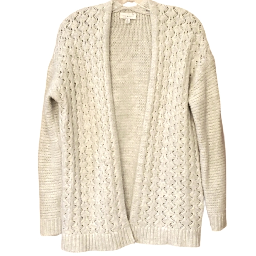 Lucky Brand Open Front Cable Knit Oatmeal Sweater Cardigan Size Medium